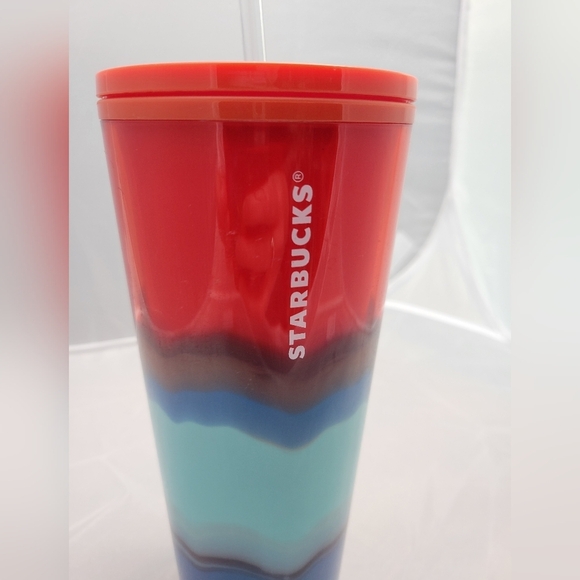 Starbucks 2020  Red Turquoise and Blue Watercolor Venti Tumble - Picture 6 of 6